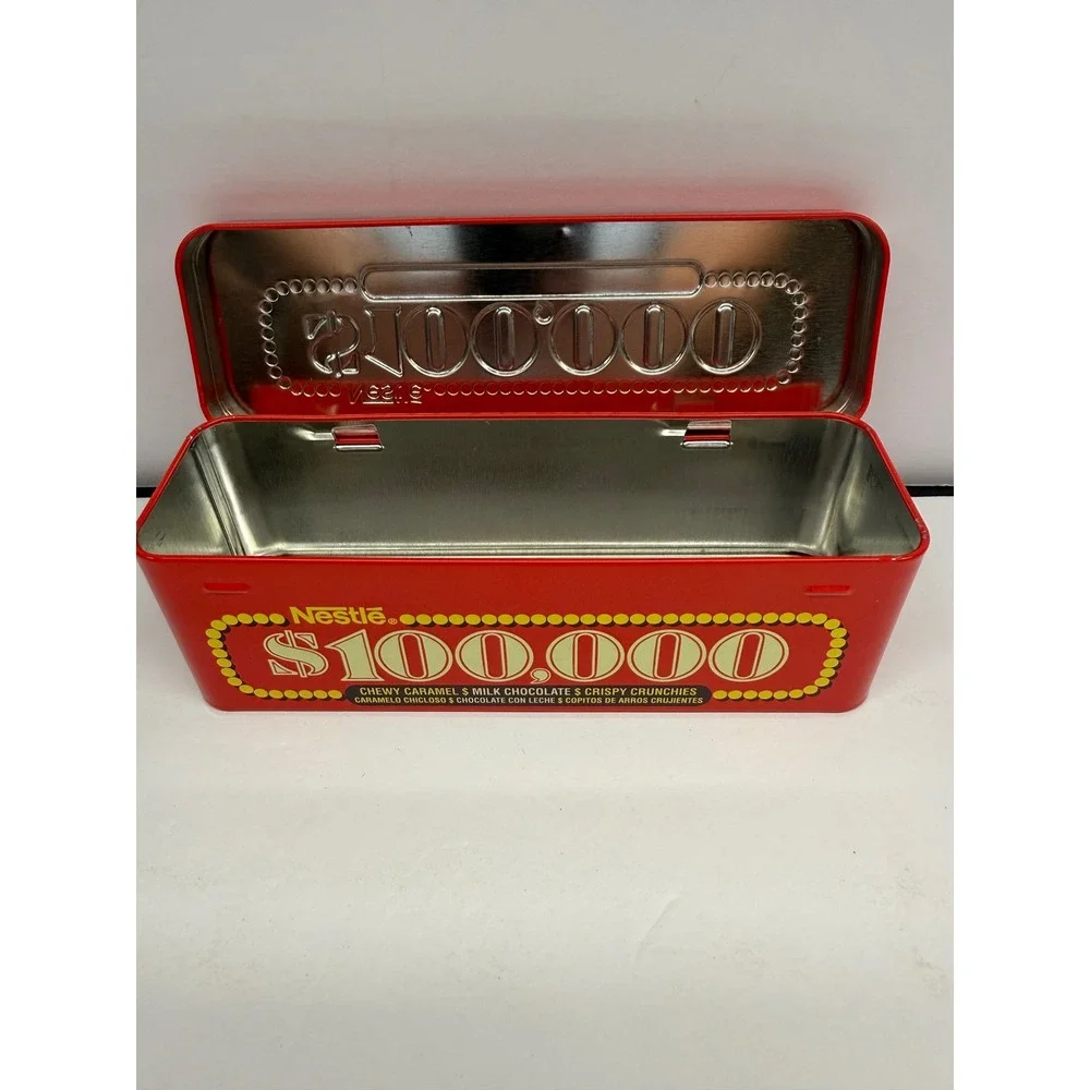 Vintage Nestle 100 Grand Bar Candy Tin Red Gold $100,000 Collectible Storage Box